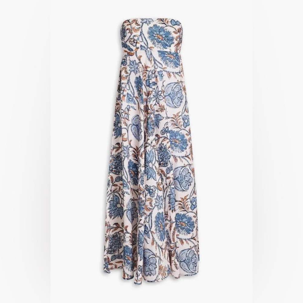 Zimmermann Strapless Maxi Dress in Blue and Cream Floral